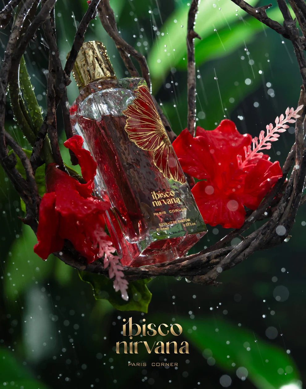 Eau de parfum Ibisco Nirvana par Paris Corner avec accords d’hibiscus, de citron vert, de vanille et d’ambre